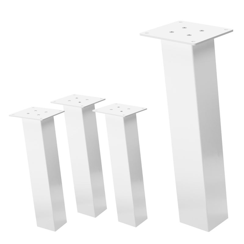 ML-Design zestaw 4 nóg meblowych 42 cm bialy polysk stal lakierowana proszkowo kwadratowy profil 8x8 cm kąt 96° i-kształt do stolików kawowych i ław