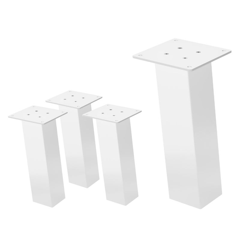 ML-Design zestaw 4 nóg meblowych 30 cm bialy polysk stal lakierowana proszkowo kwadratowy profil 8x8 cm kąt 96° i-kształt do stolików kawowych i ław