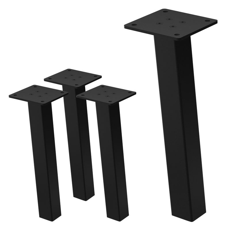 ML-Design zestaw 4 nóg meblowych 30 cm czarny polysk stal lakierowana proszkowo kwadratowy profil 4x4 cm kąt 96° i-kształt do stolików kawowych i ław