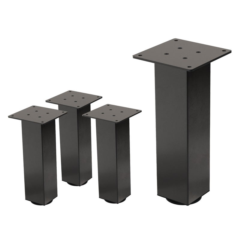ML-Design Zestaw 4 nóg meblowych I-Design 30 cm stal 8x8 cm regulacja wysokości 1-4 cm do stolików kawowych komód ław industrialny wygląd