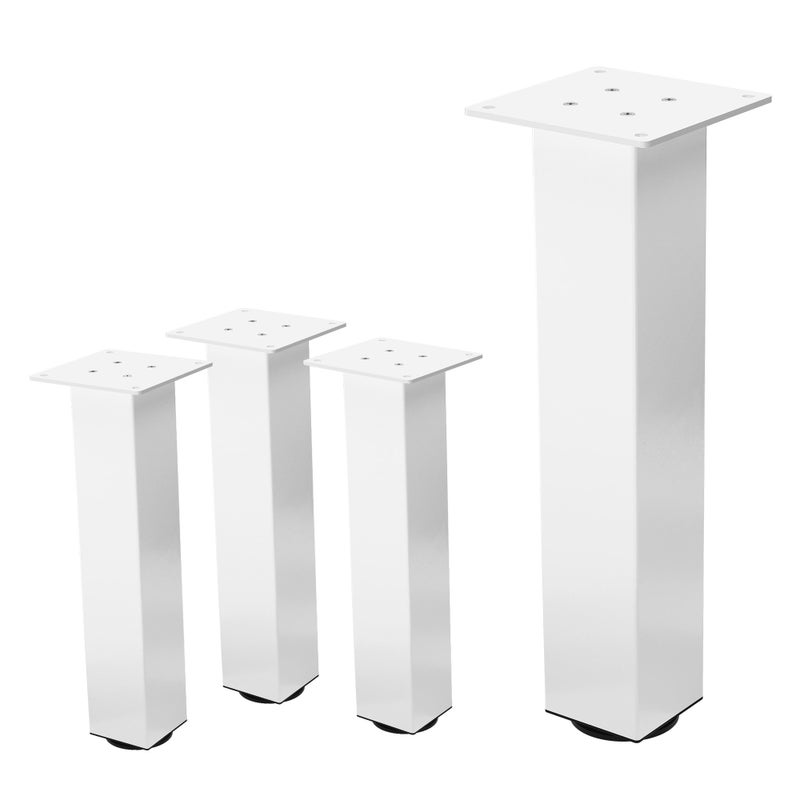 ML-Design zestaw 4 nóg stołowych I-Design 42 cm stal pokryta proszkowo bialy regulowane profil 8x8 cm do stolików biurek i blatów roboczych