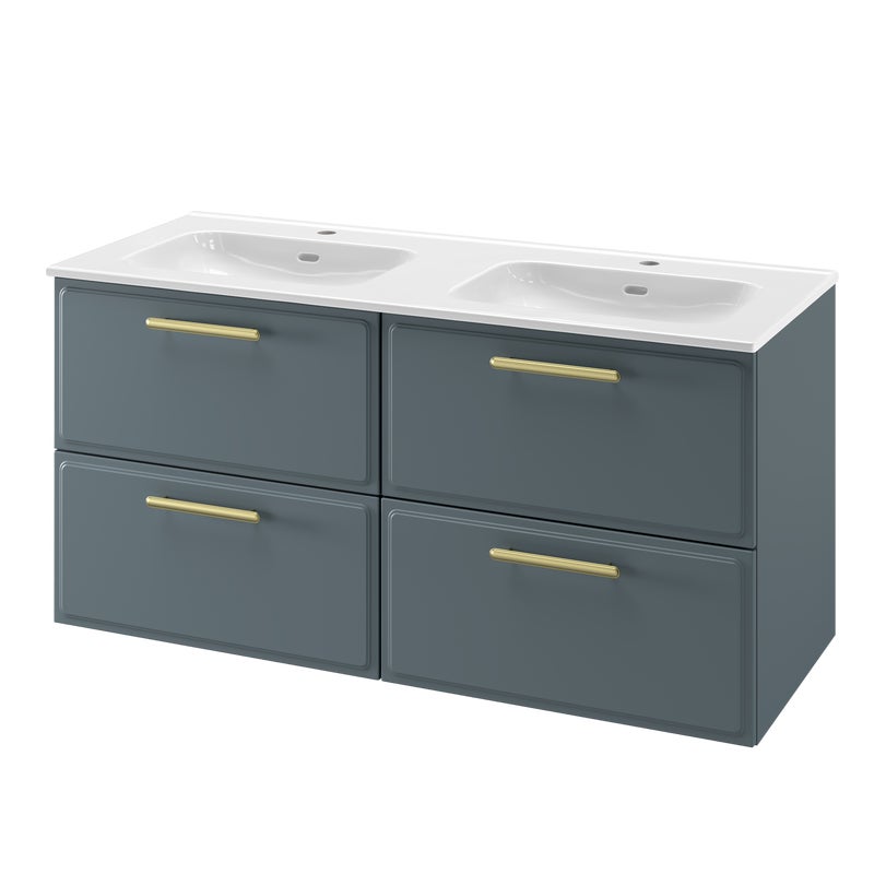 Zestaw szafka pod umywalkę z umywalkami Pearl 4 szuflady 120 cm zielony Sensea