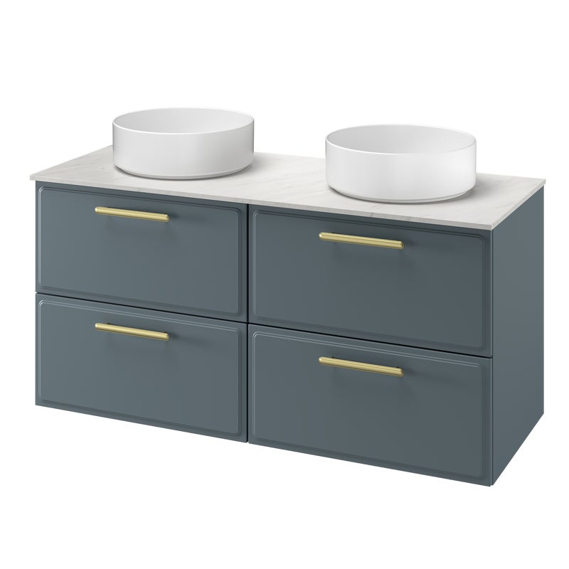 Zestaw szafka pod umywalkę z 2 umywalkami nablatowymi Pearl 4 szuflady 120 cm zielony Sensea