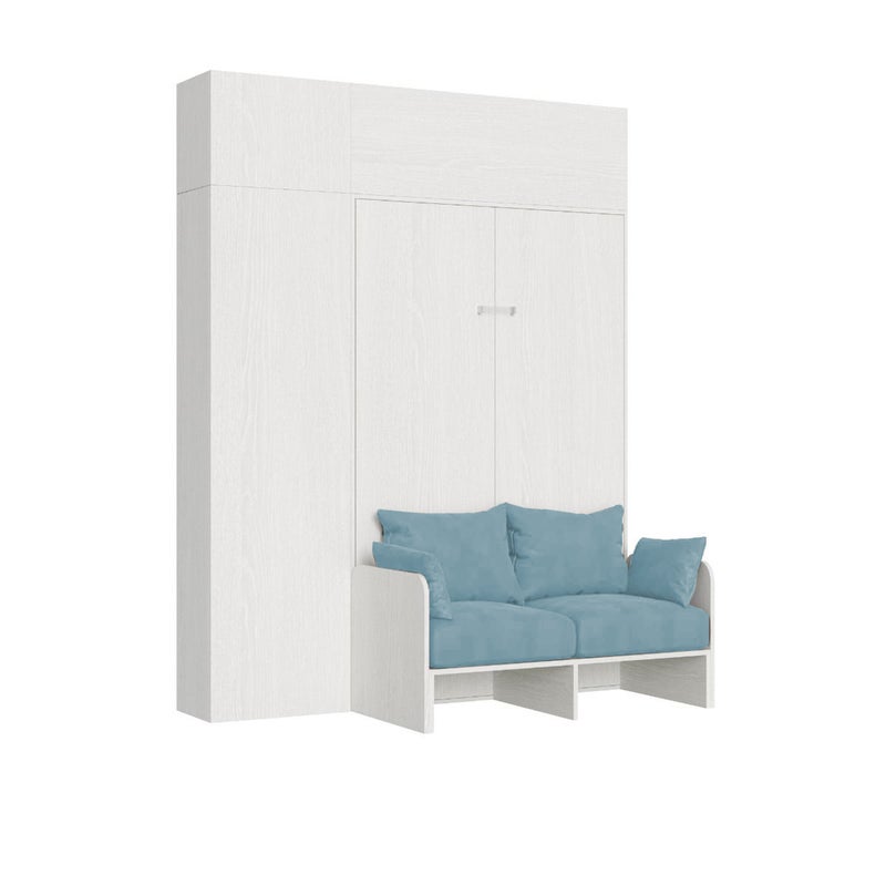 Kentaro 120 cm składane łóżko typu queen-size z sofą i meblami w kolorze białym, jesionowym i jasnoniebieskim