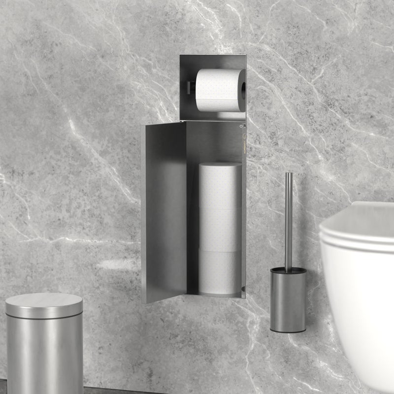 LuxeBath moduł szafki podtynkowej ze stali nierdzewnej srebrny 60x20x14 cm szafka łazienkowa z miejscem na papier i wbudowaną szczotką wc