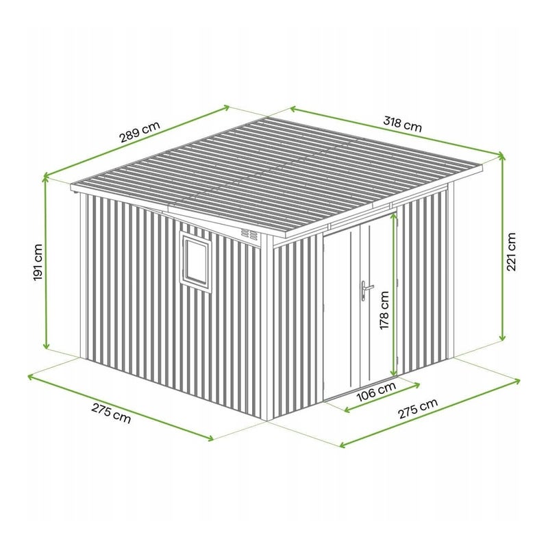 Domek Ogrodowy Hardmaister Narzędziowy Stal PORTLAND Blaszak Szopa 289x318cm Szary 1 szt