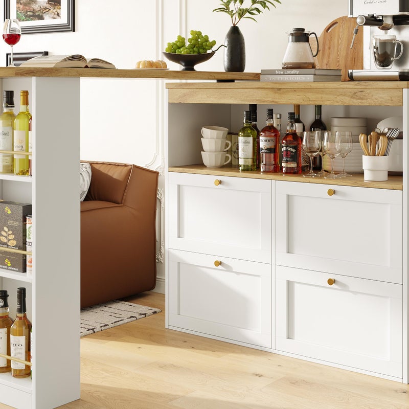 Szafka barowa obrotowa, wysuwana, bufetowa, 4 szuflady i 4 przegrody, biała