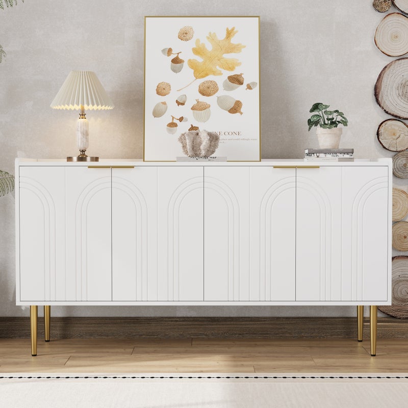 Nowoczesny buffet 140x38x75 cm - 4 fronty - Nogi metalowe - MDF - Biały