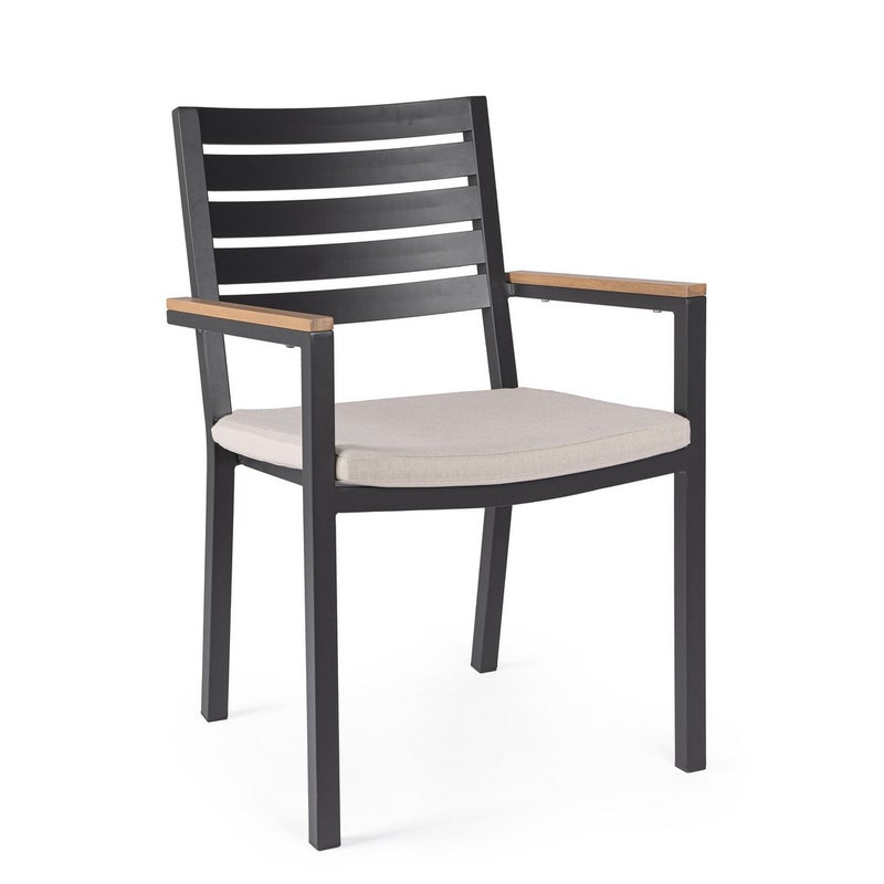 Zestaw 4 aluminiowych krzeseł z podłokietnikami imitującymi drewno i zdejmowaną poduszką z poliestru, 