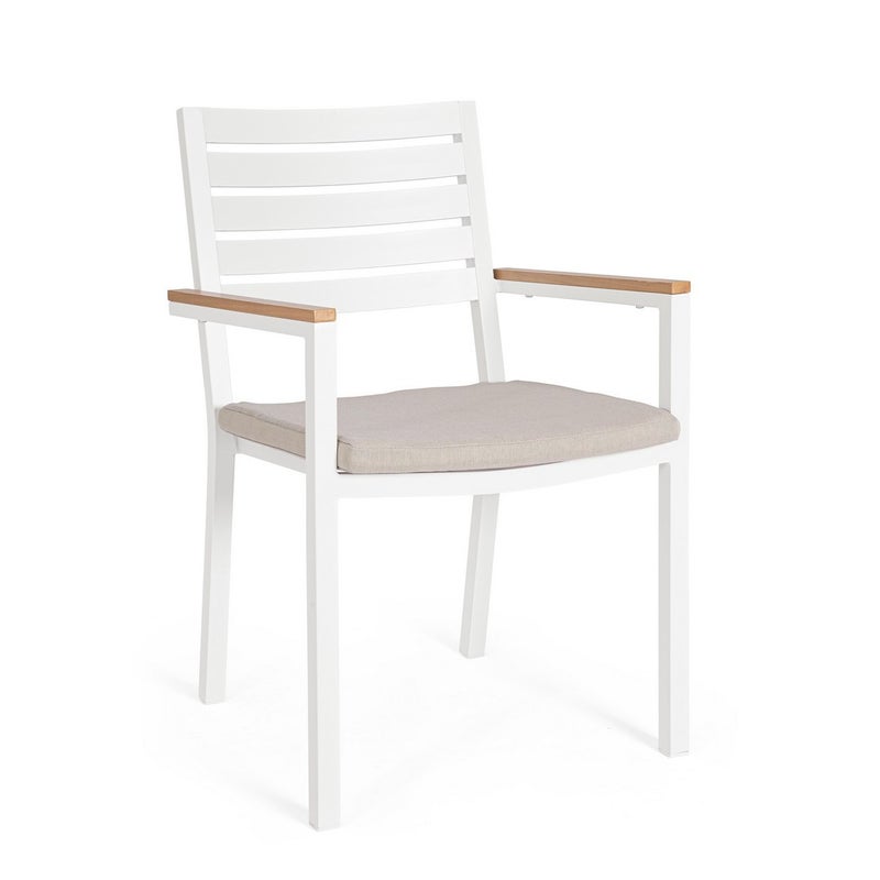 Zestaw 6 aluminiowych krzeseł z podłokietnikami imitującymi drewno i zdejmowaną poduszką z poliestru, kolor 