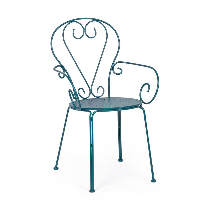 Zestaw 2 krzeseł ogrodowych ze stali lakierowanej elektroforetycznie, z podłokietnikami i matowym, niebieskim wykończeniem