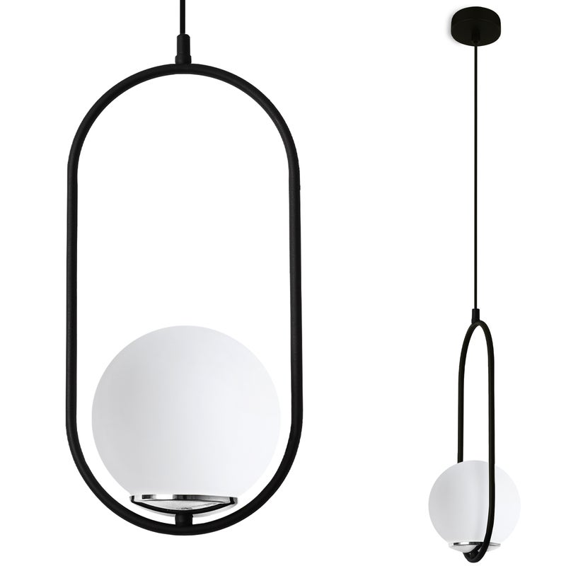 Lampa sufitowa wisząca Luna modern czarna/chrom 1xE14 klosz kula biała Light Home LH