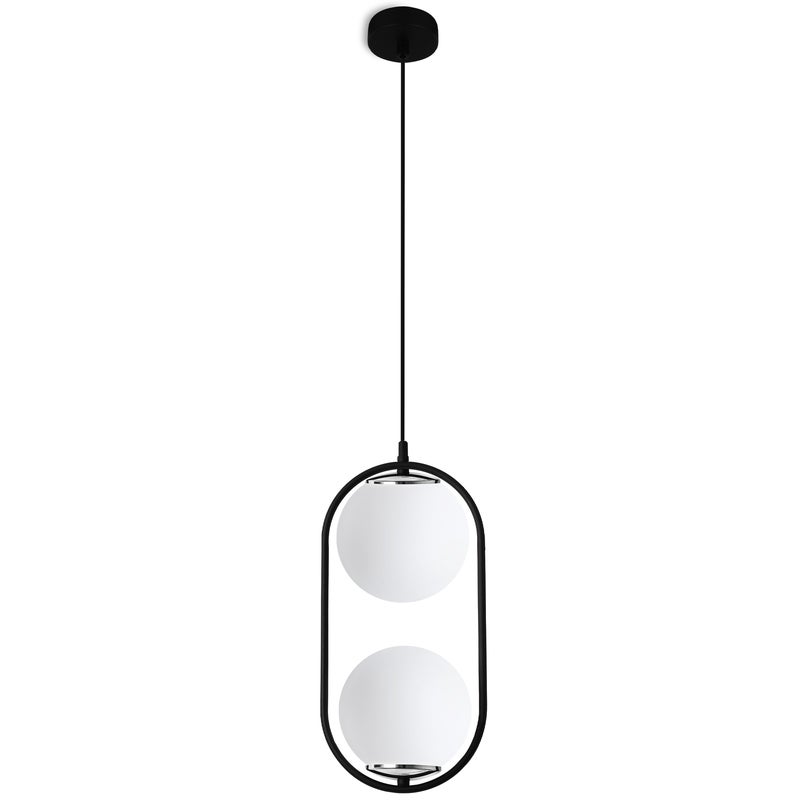 Lampa sufitowa wisząca Luna Duo modern czarna/chrom 1xE14 klosz kula biała Light Home LH