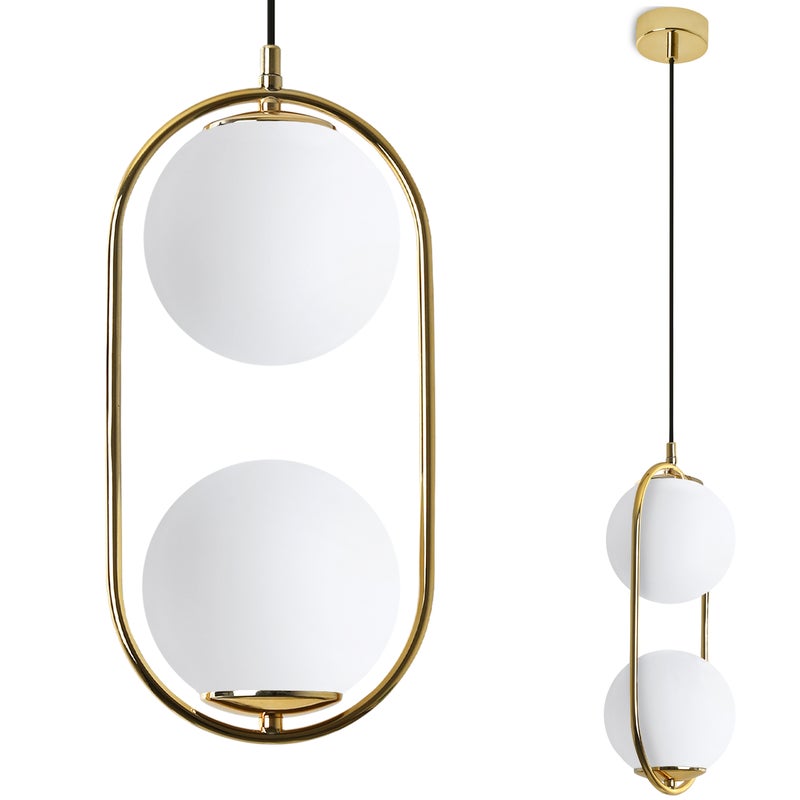 Lampa sufitowa wisząca Luna Duo modern złota 1xE14 klosz kula biała Light Home LH