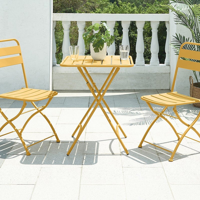 Składany metalowy zestaw ogrodowy - stół o dł. 60 cm i 2 składane krzesła - Musztardowy żółty - MIRMANDE od MYLIA