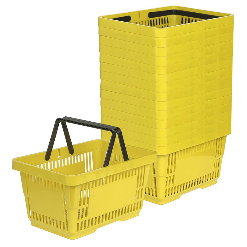 Zestaw 15x Koszyk zakupowy do przechowywania 2 rączki 22L żółty KTD
