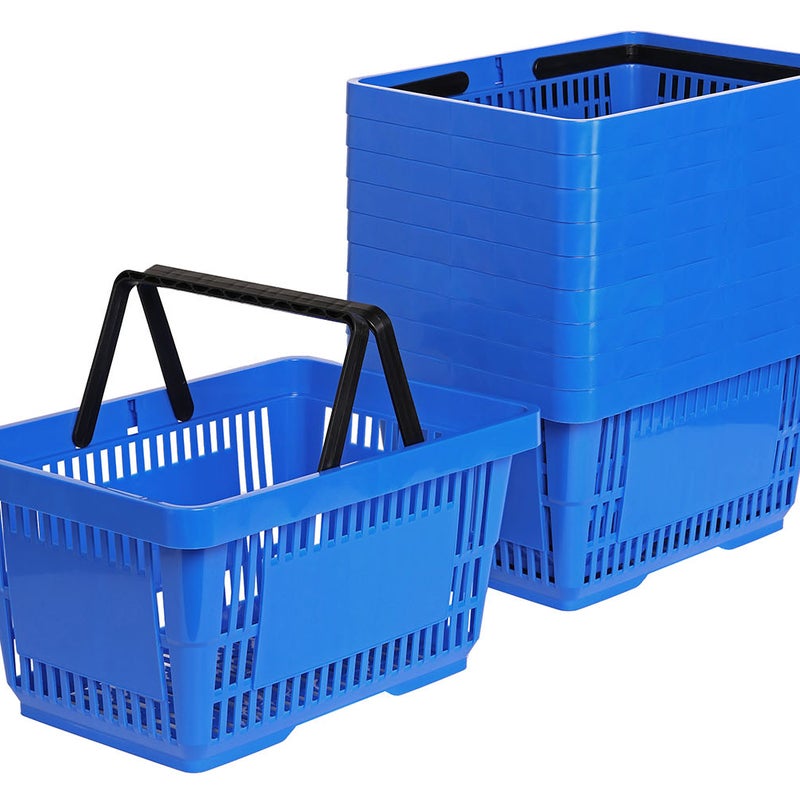 Zestaw 100x Koszyk zakupowy do przechowywania 2 rączki 22L niebieski KTD