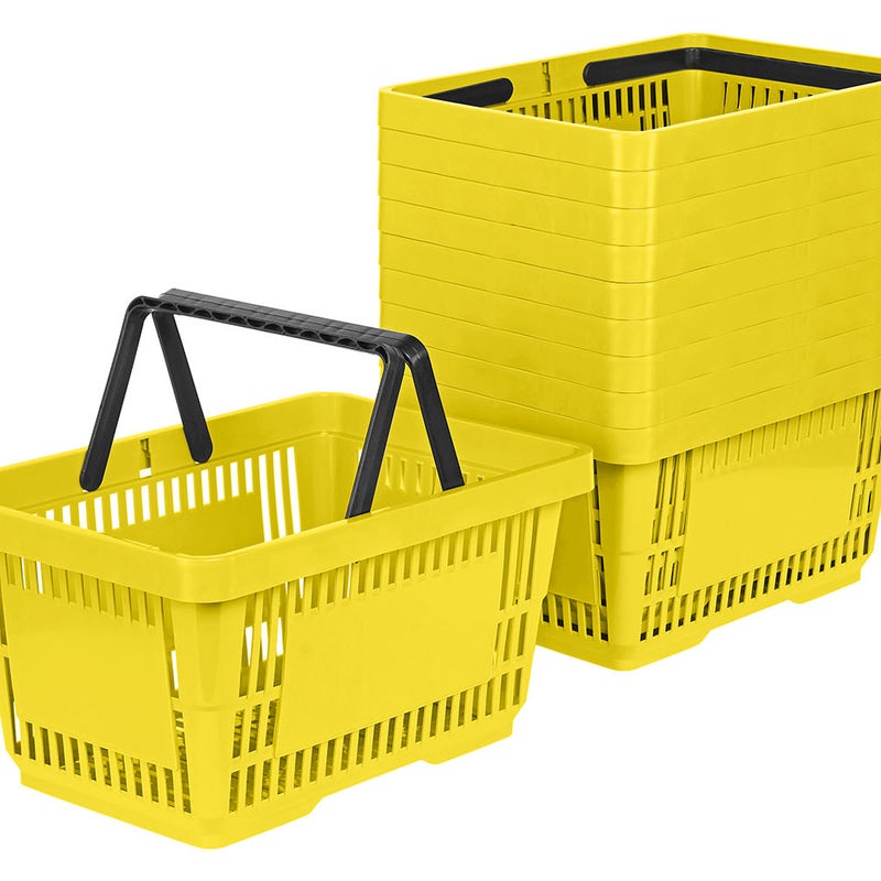Zestaw 10x Koszyk zakupowy do przechowywania 2 rączki 22L żółty KTD