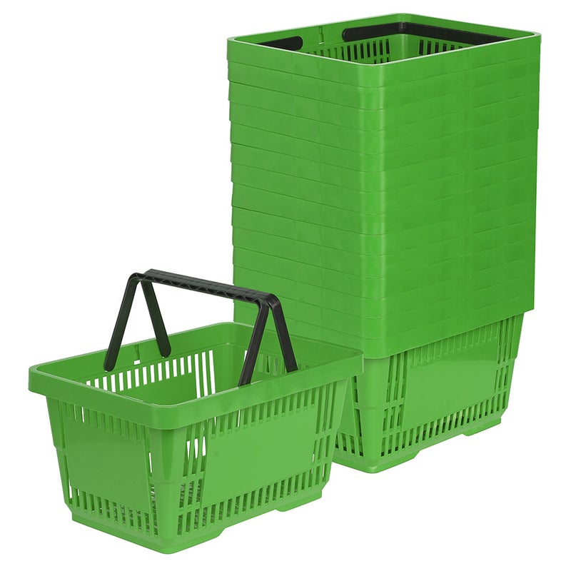 Zestaw 15x Koszyk zakupowy do przechowywania 2 rączki 22L jasny zielony KTD
