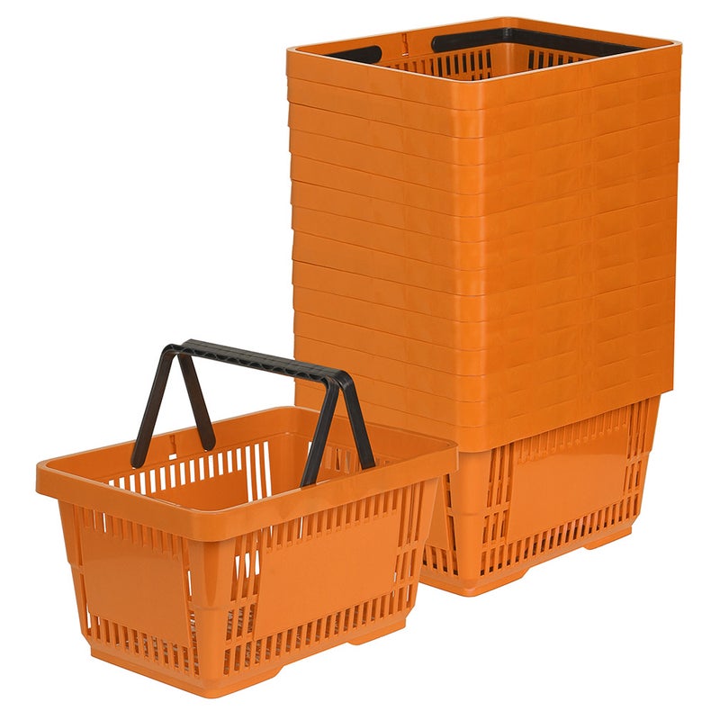Zestaw 15x Koszyk zakupowy do przechowywania 2 rączki 22L pomarańczowy KTD