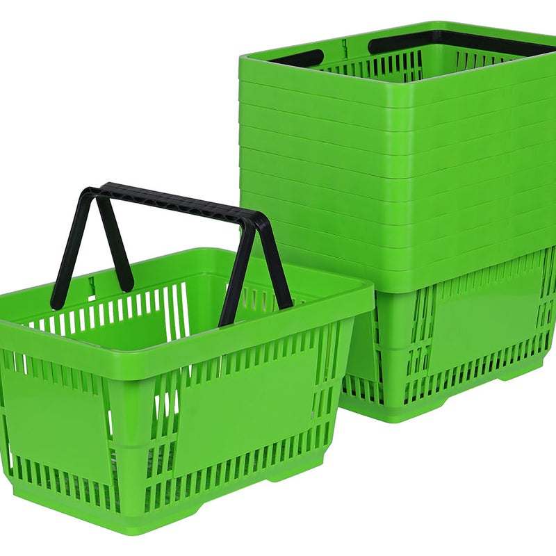 Zestaw 10x Koszyk zakupowy do przechowywania 2 rączki 22L jasny zielony KTD