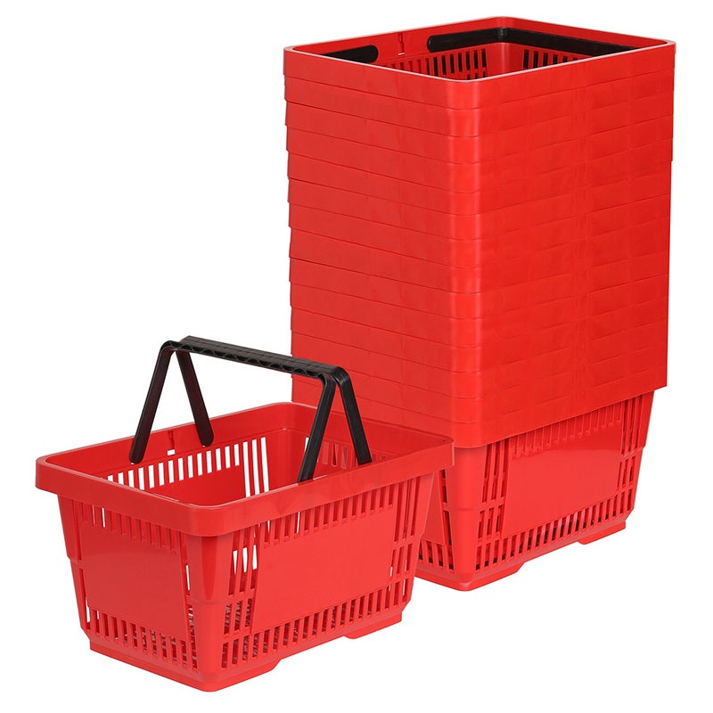 Zestaw 15x Koszyk zakupowy do przechowywania 2 rączki 22L czerwony KTD