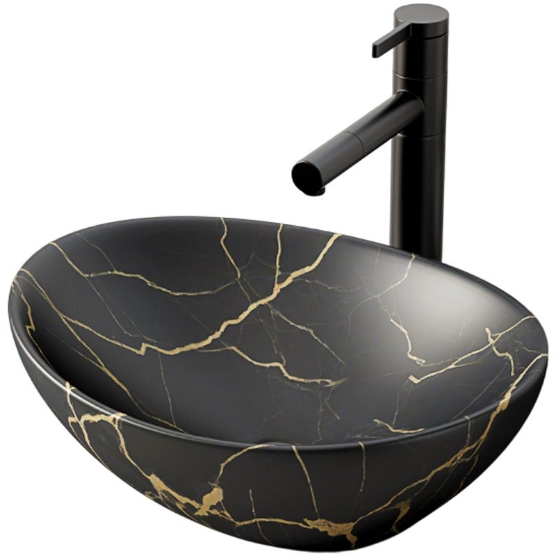 Umywalka nablatowa czarny marmur z żyłkami ceramiczna 41x34,5 cm