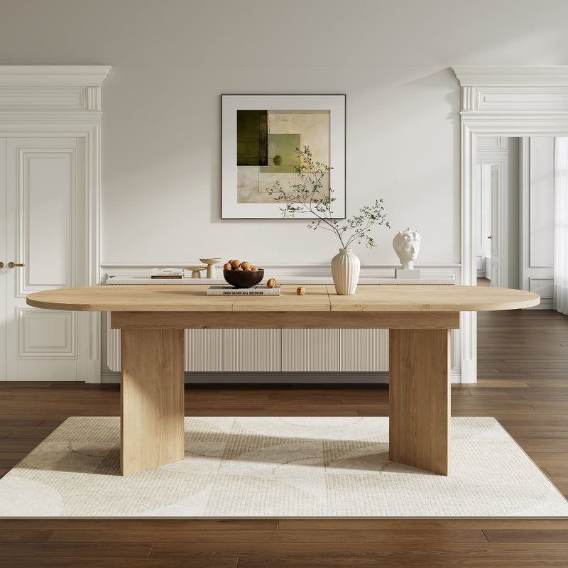 Rozkładany stół jadalny na 4-6 osób - 160/200 x 90 x 75 cm - Zaokrąglone rogi i gruby blat - Płyta MDF - Dąb