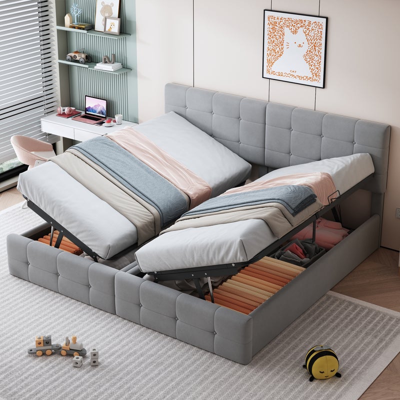 Bett Polsterowane z Przechowaniem Hydraulicznym 180x200 cm, Szara, Samt, Multifunkcyjne