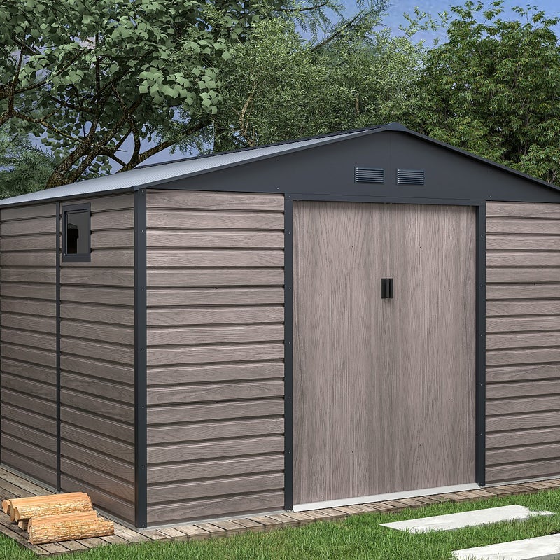 Metalowa wiata ogrodowa z ocynkowanej stali imitującej szare drewno 13,12 m² ADELMO