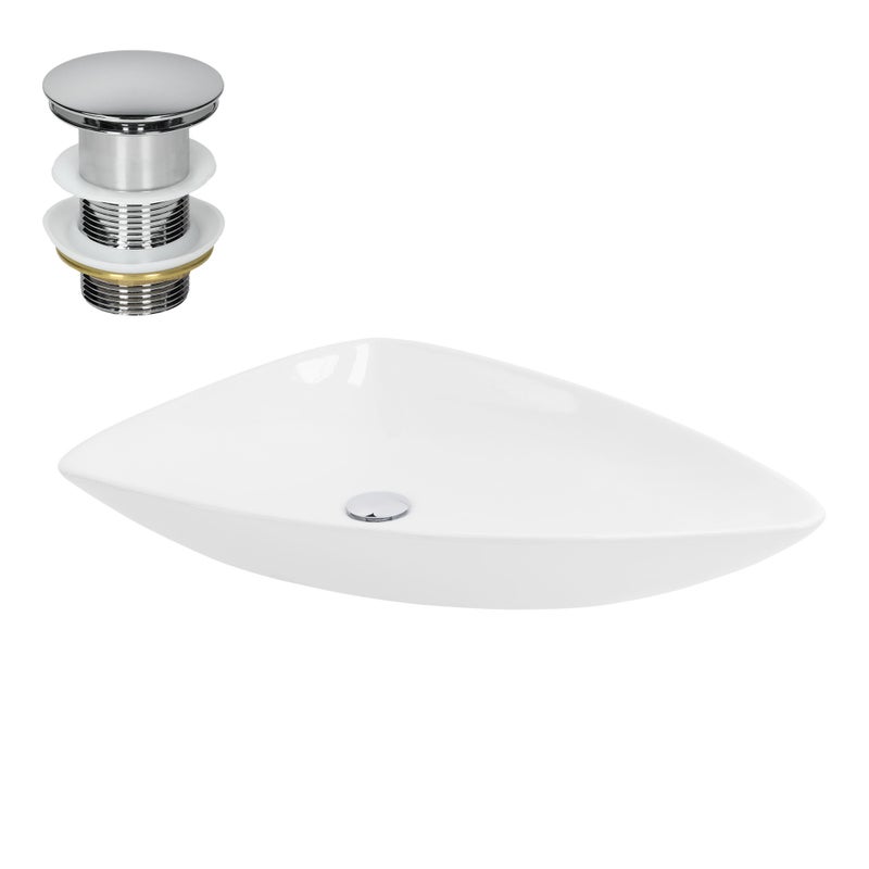 ML-Design Ceramiczna umywalka biala 69x46x13 cm trójkatna wraz z odplywem, nowoczesna umywalka nablatowa, designerska umywalka nablatowa umywalka