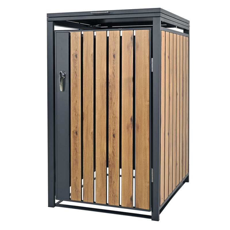 ML-Design pojemnik na śmieci 240L 68x80x116,3 cm stalowy antracytowy wygląd dębu odporny na warunki atmosferyczne uchylna pokrywa do 1 tony