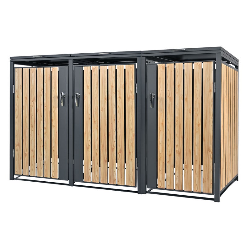ML-Design pojemnik na śmieci 240L 200x80x116,3 cm stalowy antracytowy wygląd modrzewia odporny na warunki atmosferyczne uchylna pokrywa do 3 tony
