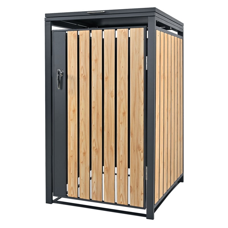 ML-Design pojemnik na śmieci 240L 68x80x116,3 cm stalowy antracytowy wygląd modrzewia odporny na warunki atmosferyczne uchylna pokrywa do 1 tony