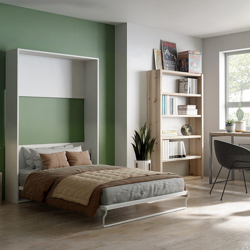 Łóżko chowane w szafie 140 x 200 cm - Manualne otwieranie pionowe - Biały - MALINA II