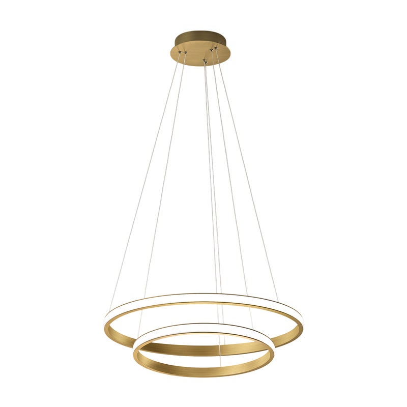 Żyrandol LED Iole S2 40W ściemnialny, nowoczesna lampa wisząca z podwójnym pierścieniem, szczotkowane złoto, ciepłe światło 3000K, 2000 lm