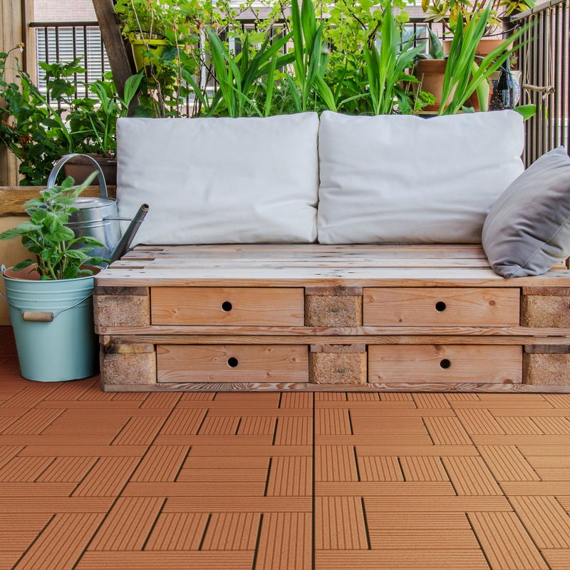 ECD Germany WPC Plytki tarasowe 30x30 cm 55er Spar Set für 5m² Light Brown Mosaic Wood Look for Garden Balcony Flooring with Drainage Click System