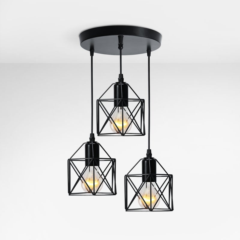 EMKE Lampa wisząca Vintage 3 płomień Czarny Retro Industrial E27 Metal