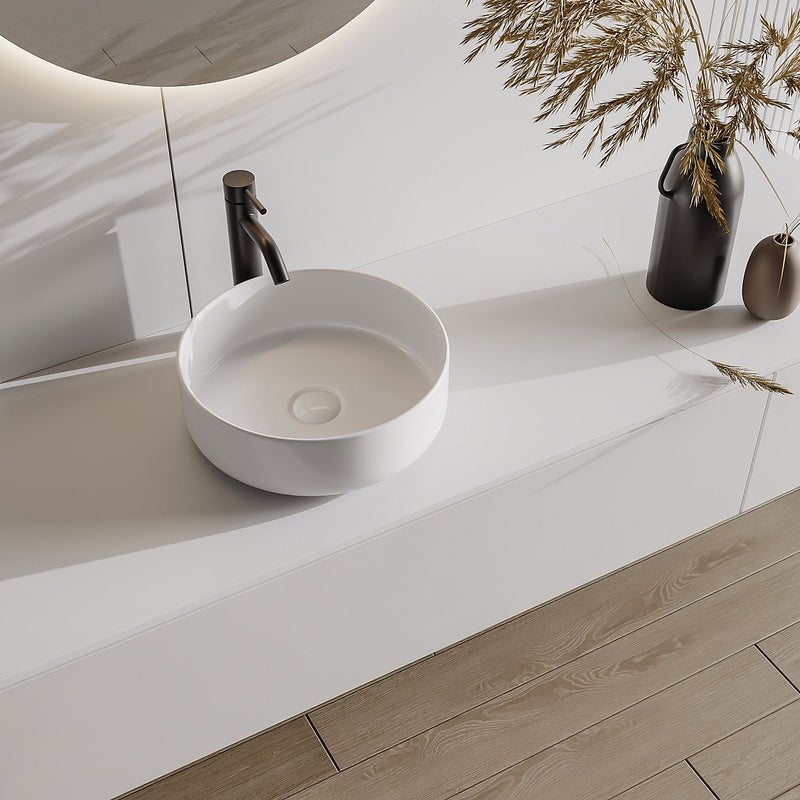 Umywalka nablatowa okrągła ceramiczna - Biały z połyskiem - 36 cm - LENISO II