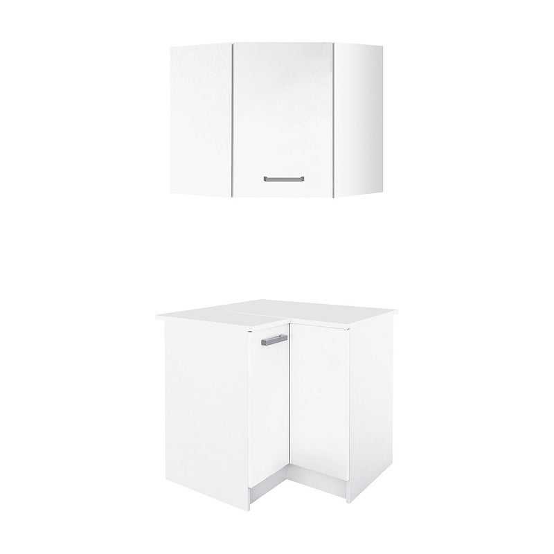 Szafka kuchenna narożna - 1 szafka dolna & 1 szafka wisząca - 2 drzwiczki - biały - TRATTORIA