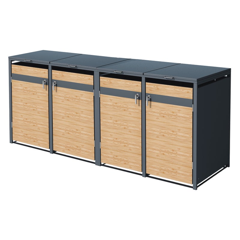ML-Design pojemnik na śmieci na 4 kosz 240 L 264x80x116,3 cm antracytowy stalowy odporny na warunki zamykany z pokrywą i drzwiami na zawiasach trwały