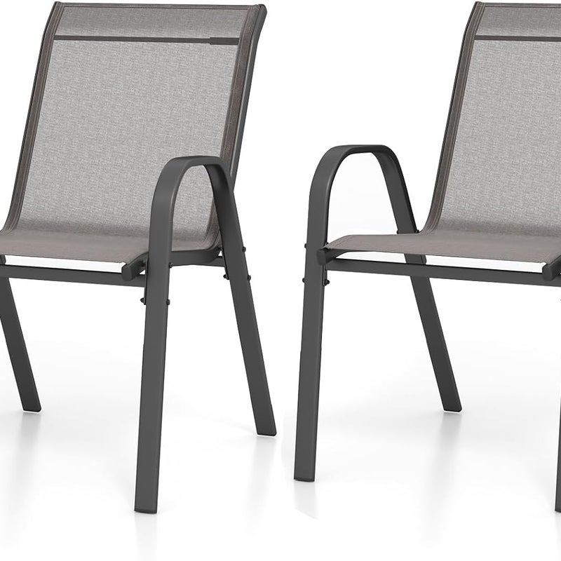 Zestaw 2 Krzeseł Ogrodowych z Oparciem, Fotele Tarasowe z Tekstylenu, Sztaplowane, do 120 kg (55 x 67 x 83 cm, Szare, 2 Sztuki)