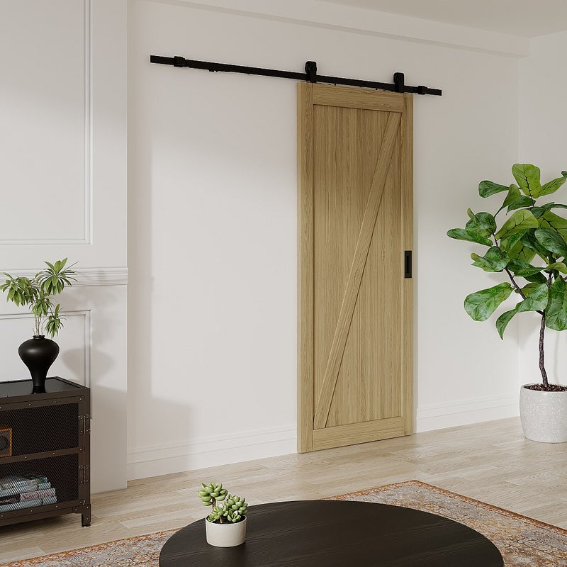 Drzwi przesuwne naścienne z drewna i MDF - Naturalny jasny - wys. 205 x szer. 83 cm - BALERMA