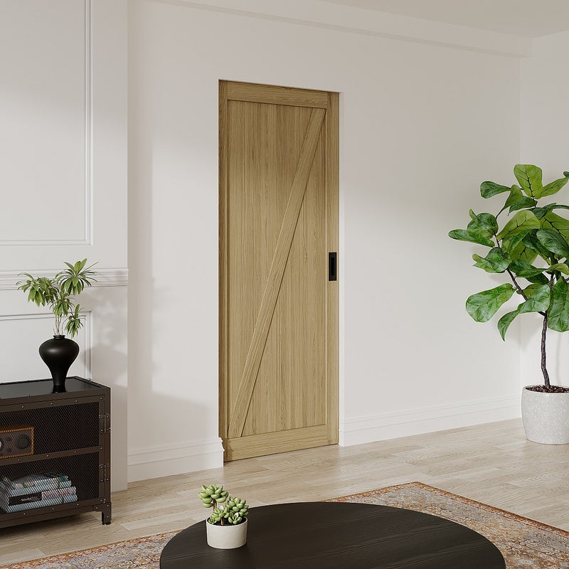 Drzwi przesuwne chowane w ścianie z drewna i MDF - Naturalny jasny - wys. 205 x szer. 83 cm - BALERMA