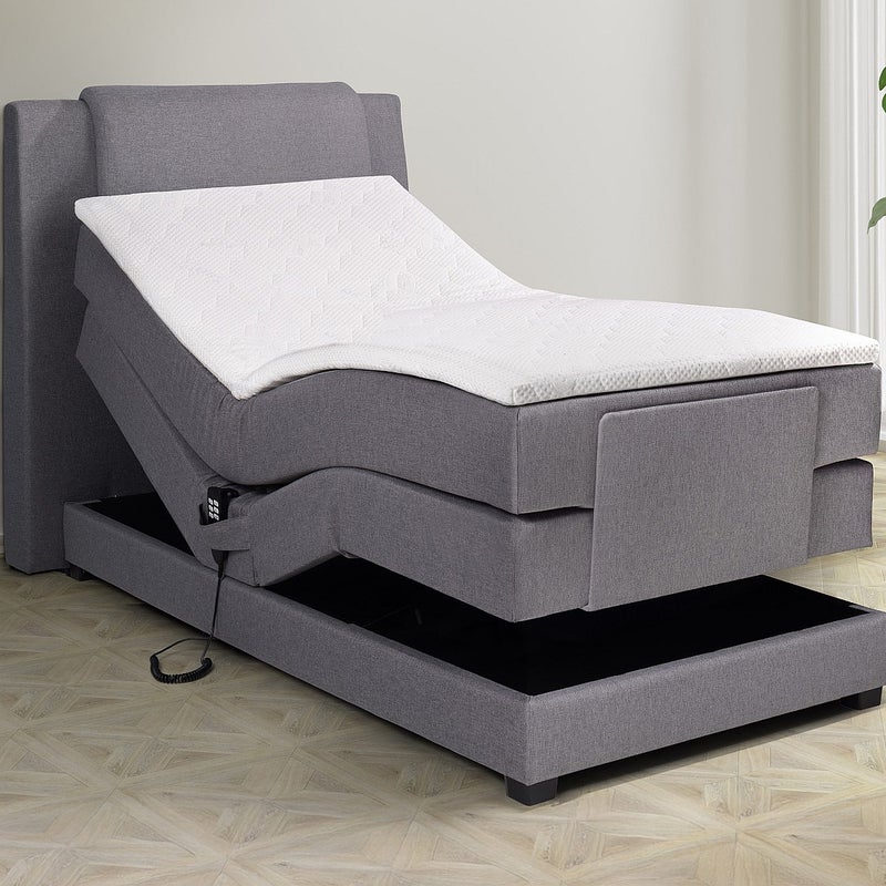 Łóżko kontynentalne: zagłówek łóżka + stelaż z elektryczną funkcją relaksu + materac + nakładka na materac CASTEL marki PALACIO - 100x200cm - jasnosz