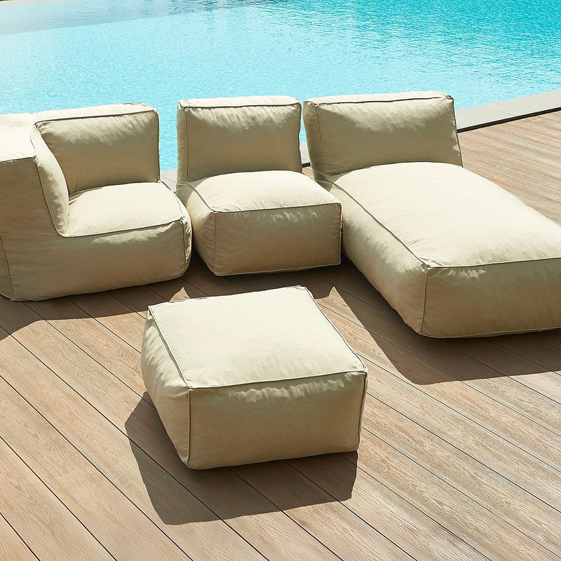 Zestaw mebli ogrodowych tapicerowanych 4-osobowy: 1 fotel, 1 fotel narożny, 1 szezlong i 1 puf - Beżowy - NOUMARA marki MYLIA