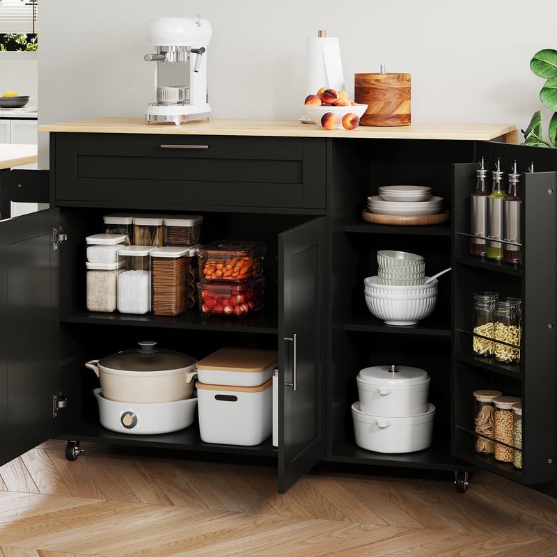 Centralna wyspa kuchenna - ze składanym blatem - wiele schowków - Czarny