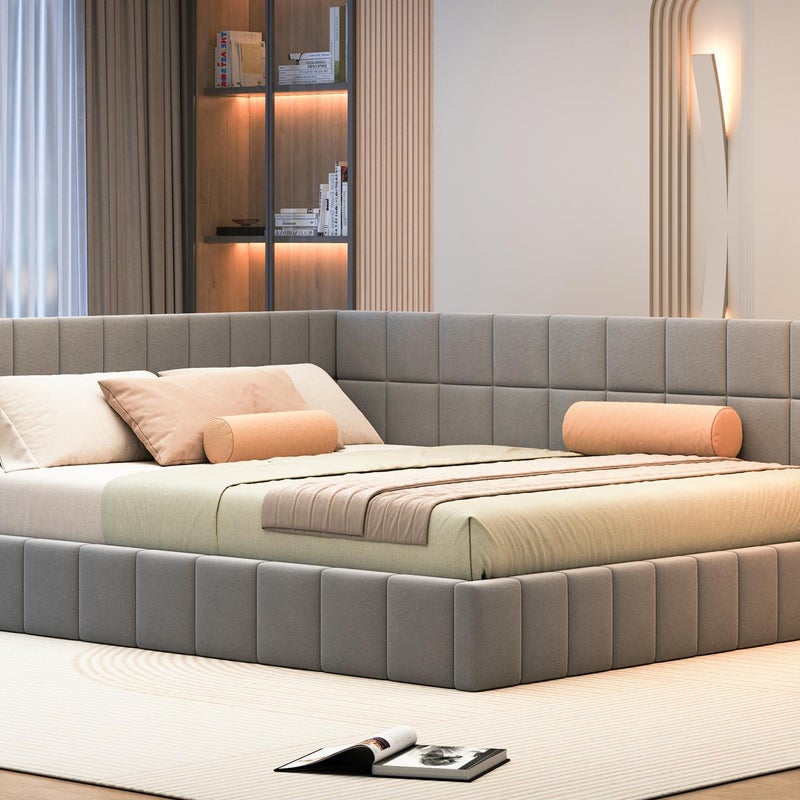 Łóżko dla dorosłych 160x200cm z aksamitu z ogrodzeniem i podstawą z listew - Szare