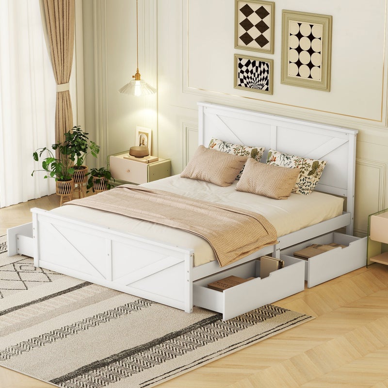 Łóżko dla dorosłych 160x200cm - z 4 szufladami - lite drewno - białe