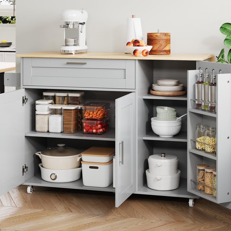 Centralna wyspa kuchenna - ze składanym blatem - wiele schowków - Szary